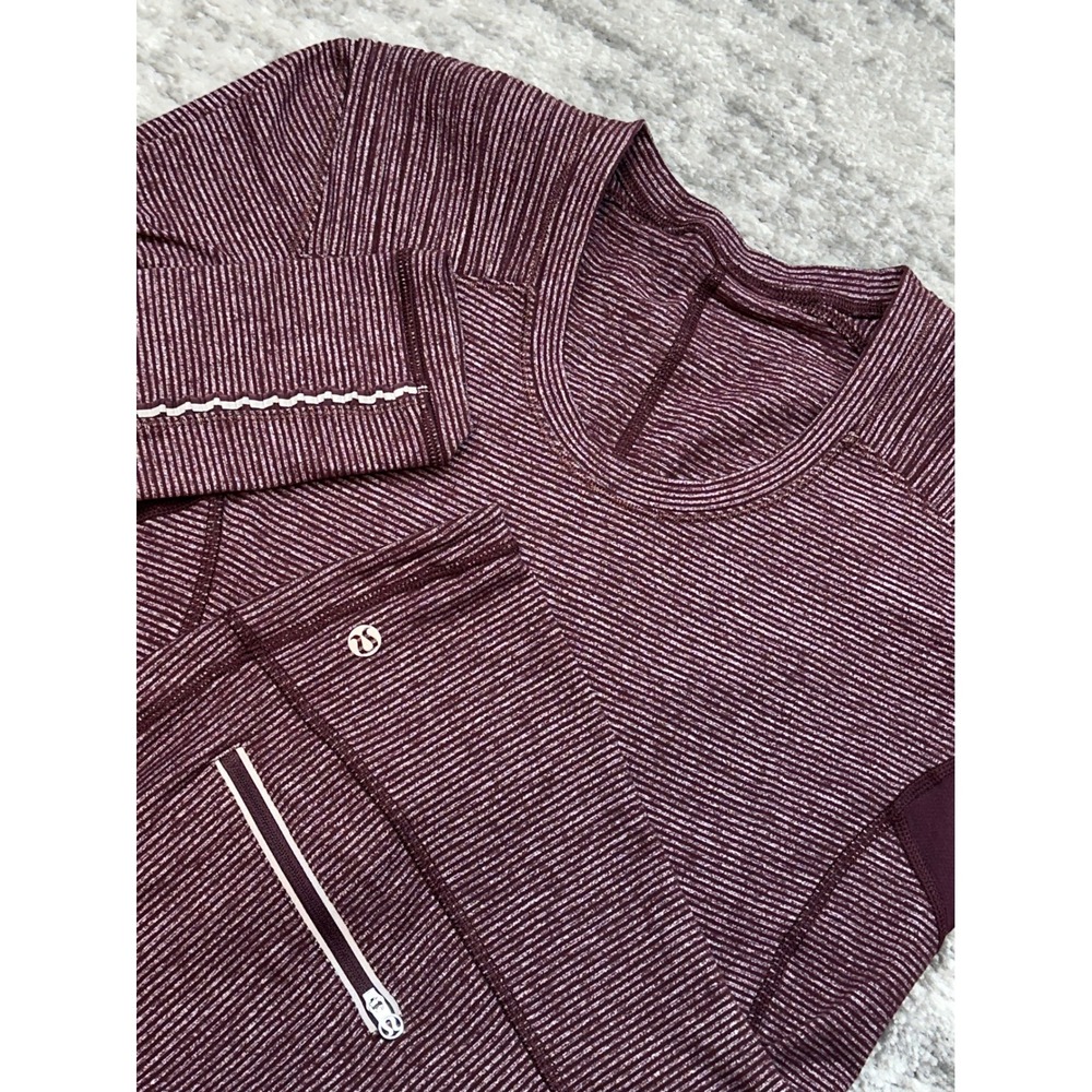 Lululemon Swiftly Tech Long Sleeve Women Size 10 Maroon Striped Running Top